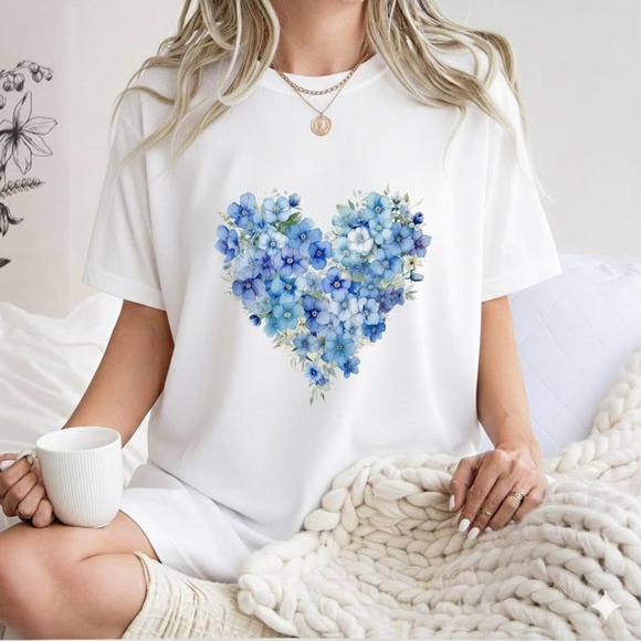 Tops - Forget-Me-Not Heart Shirt, Floral Valentine_s Gift White